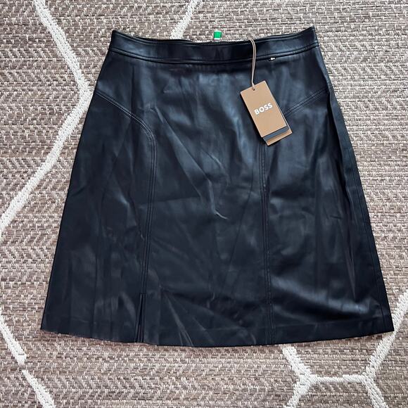 Boss Dresses & Skirts - Boss Valega Black Faux Leather Knee Dressy A-Line Skirt Sz 8